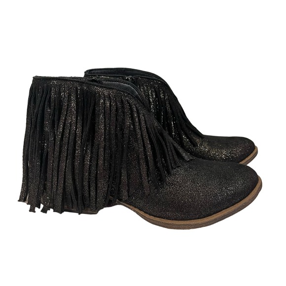 VERY G Bootie Womens 9 Sparkle Late Night Jean Fringe Ankle Boot Black VGLB0353 - Picture 1 of 9